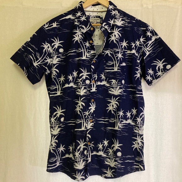 Eighth Avenue Blue & White Palm Print Cotton Button Down Shirt Men’s Size L - Picture 2 of 16